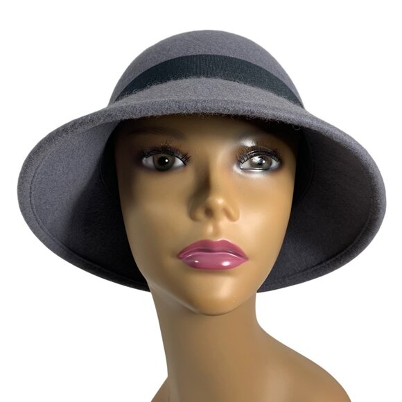 Womens Gray Wool Felt Flapper Cloche Bucket Bowler Hat One Size EUC - Picture 1 of 6